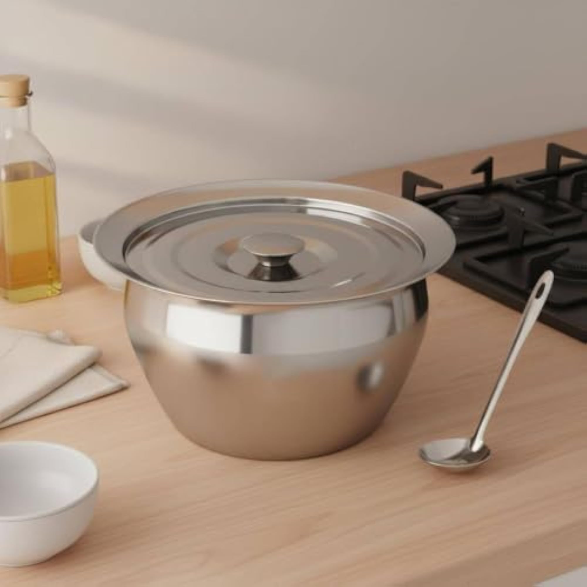 Stainless Steel Extra Thick Oil Strainer Pot with Lid