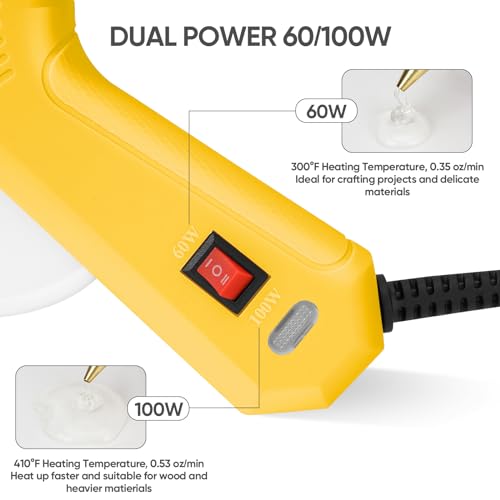 Image of ROMECH Full Size Hot Glue Gun with 60 /100W Dual Power and 21 Hot Glue Sticks (7 /16 inch), Fast Preheating Heavy Duty Industrial Gluegun with Storage Case for Crafting, DIY and Repairs (Yellow)