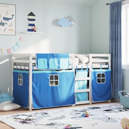 Brokky Litera con Cortinas Cama litera Matrimonio Camas literas Infantiles Madera Maciza de Pino Azul 90x200 cm / 3283896