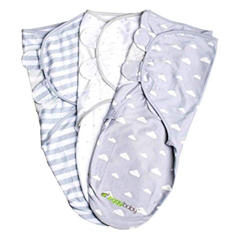 Baby Swaddle Blanket Adjustable for 0-3 Months - Newborn to Infant Baby Swaddle Wrap Set (3 Pack - Gray Cloud, Stripe, Stars) for Baby Boy Girl Gender Neutral Easy Swaddle by Ziggy Baby Cover