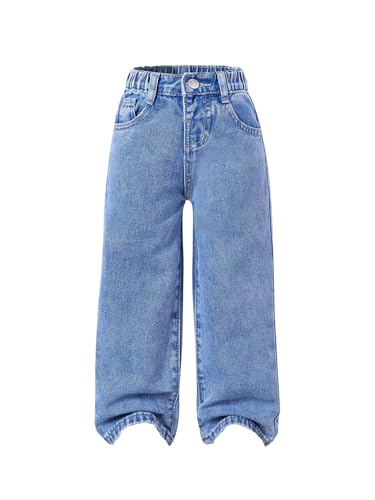 Floerns Toddler Girl's Wide Leg Elastic Waist Button Baggy Jeans Solid Casual Denim Pants