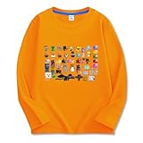 [ビューテ] マインクラフト 子供服 長袖Tシャツ 春秋 キッズ 男の子 女の子 綿100% 可愛い パジャマ 丸首 プリント トップス オレンジ 100CM