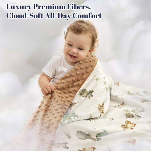 Image of PHF Minky Baby Blanket for Boys Girls, 40x50 Inches Soft Double Layer Baby Blankets with Cute Dinosaurs, Receiving Blanket Bed Throws for Newborn, Infant, Babies, Dinosaur