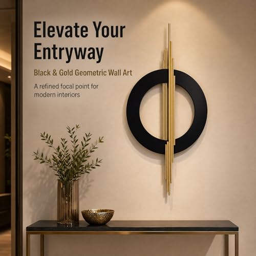 JFUJFU Large Black & Gold 3d Metal Wall Art with Geometric Round for Home - Image 5