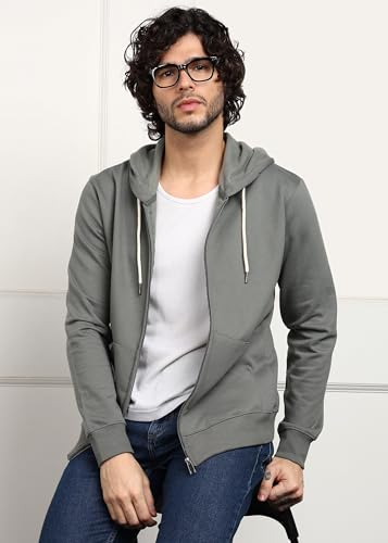 Image of Alan Jones Clothing Men's Solid Zipper Hooded Sweatshirt | Ribbed Hem, Lined Hood, Side Pockets, Durable Zip | Multiple Colors