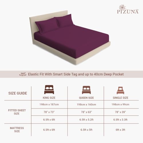 Image of Pizuna 100% Cotton Fitted Bedsheet Single Bed 400 Thread Count Long Staple Cotton Sateen Fitted Bedsheet 40x78 Inch with 1 Pillow Cover, Berry Plum Elastic Fitted Bedsheets Single Bed fits 12 Inch