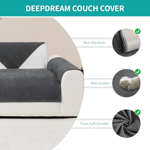 DeepDream Wasserdicht Sofa Überzug Chenille Sofabezug, Kratzfest Hund Katze Sofaschoner, Rutschfester Sofa Cover Couch Überzug 2 3 4 Sitzer für U Form L Form Sektionssofa (Dunkelgrau, 90 * 120cm)