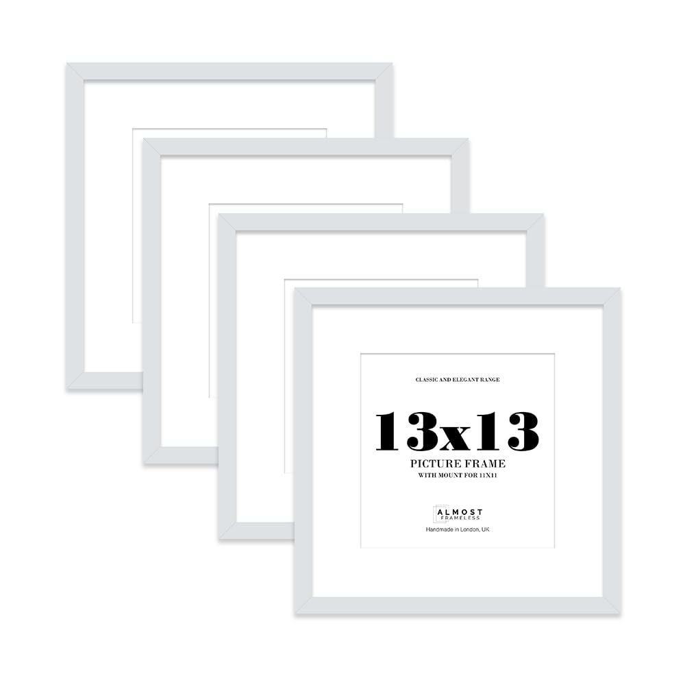 13x13 Light Grey Picture Frame with Mount for 11x11 Photos, Prints - Modern Square Wall Frame, Set of 4