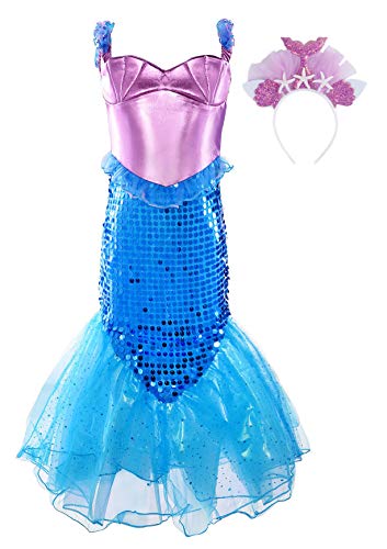 JerrisApparel Niñas Princesa Sirena Vestido Navidad Traje Fiesta Cumpleaños Disfraz (110,...