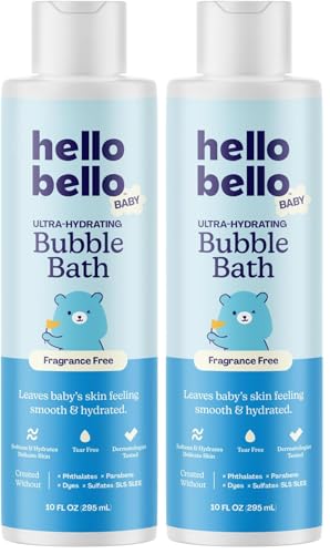 Image of Hello Bello Baby Premium Bubble Bath, Fragrance Free for Sensitive Skin, 10oz Bottle (Pack of 2)