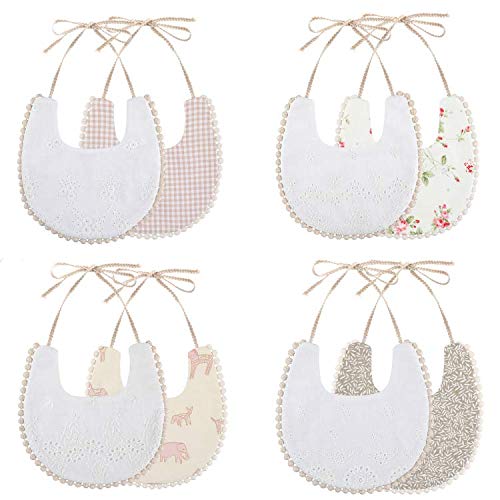 Image of GZMM Baby Bib For Girls,Reversible Waterproof Handmade Natural Cotton Baby Drool Bib 0-12 months 4 Pack (floral mult-9, 0-12 months)