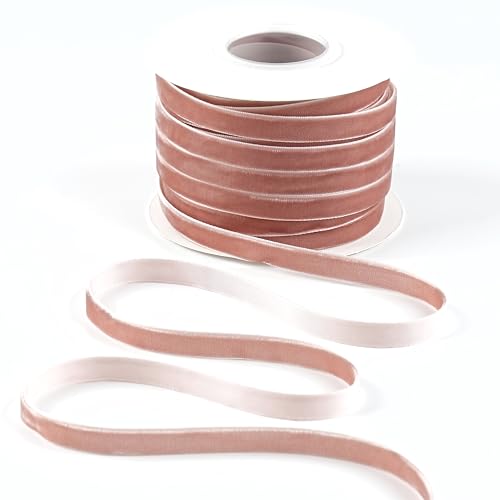 DINDOSAL Dusty Pink Velvet Ribbon, 3/8 Inch x 25 Yards, Narrow Single Face