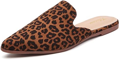 Tilocow Mules for Women Flats Pointed Toe Slip On Backless Loafers Flat Mule Business Casual Shoes Slides