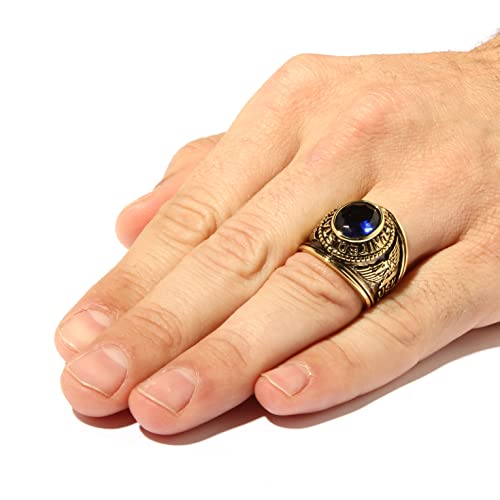Palmbeach Jewelry Men's 14K Yellow Gold Plated Antiqued Oval Cut Simulated Red Ruby Or Simulated Blue Sapphire Military Ring Size 10 #TOP2