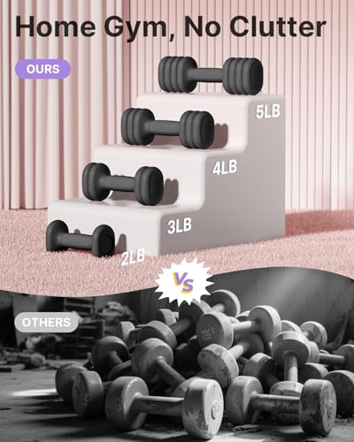 Image of YOTTOY Adjustable Dumbbell Set of 2, 4-in-1 Hand Weights for Women at Home, Compact Free Weights Dumbbells Set with Soft Grip and Base, 2-5 lbs Each for Home Gym