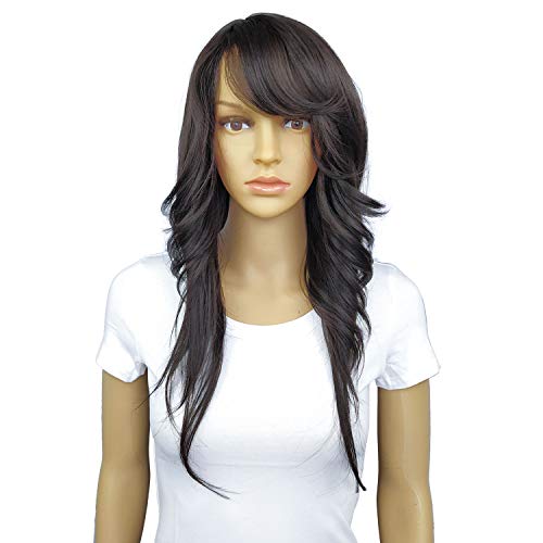 TanRain Wigs for Women Wigs for Black Women Synthetic Hair Curly Wigs for Black Women Wigs for Black Women Bangs Wavy Naturally Realistic Heat Resistant Colors Optional (dark brown)