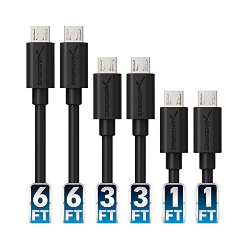 SABRENT [6本パック] 22AWG プレミアムマイクロUSBケーブル (X2-6フィート + X2-3フィート + X2-1フィート) 高速USB 2.0 A オス - Micro B 同期および充電ケーブル [ブラック] (CB-MUB3)