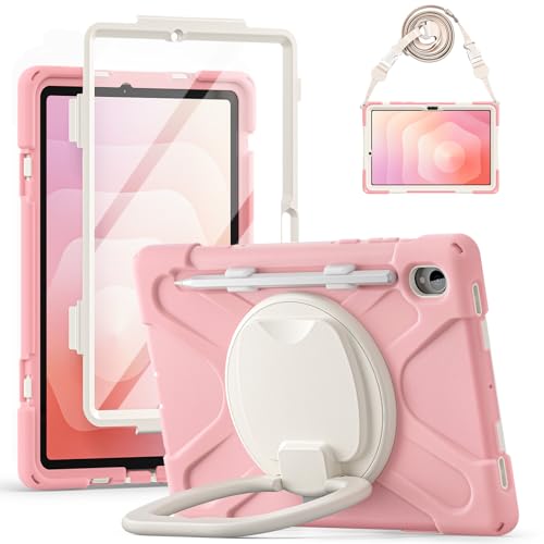 Coque antichoc Samsung Galaxy Tab S11 avec support rotatif 360 et écran intégré rose