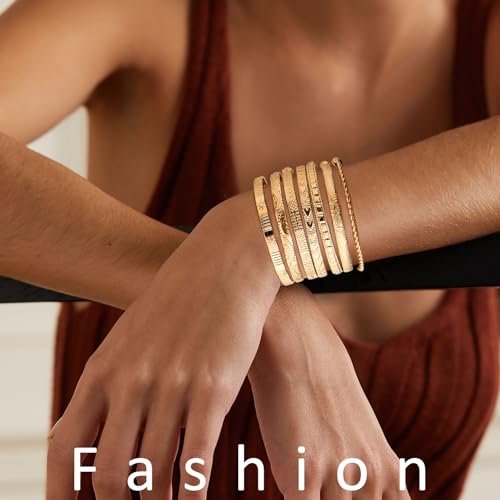 Gold Bangle Bracelets for Women, 14k Gold Plated Multi Layer Cuff Bangles Set, Stackable Boho Non Tarnish Elegance Smooth Bangle Jewelry Gifts for Her2