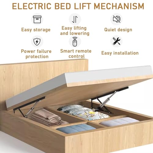 Elevación de la cama eléctrica con el mismo, resorte hidráulico del gas 2pcs para la base del diván del almacenamiento, mecanismo negro del marco del acero, espacio de fácil acceso debajo de la cama,