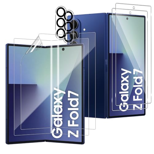 Yenwen Screen Protector for Samsung Galaxy Z Fold 7 2 Inner Flexible TPU Film+2 Front Tempered Glass Screen Protector+2 Camera Lens Protector for Z Fold7 HD Clear Anti Scratch Case Friendly