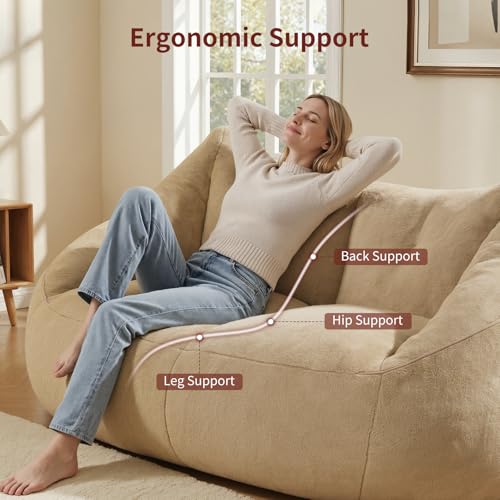 Image of Relefree Oversized Bean Bag Chairs for Adults,Bean Bag Loveseat Sofa,Boneless loveseat for Reading,2 Seater Lazy Sofa for Small Spaces,Mini Small Couches for Living Room,Bedroom,Apartment,Latte Brown