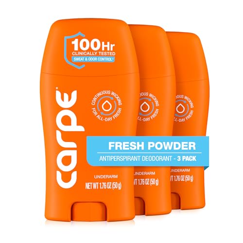 Image of Carpe Underarm Antiperspirant Deodorant for Women and Men - Clinical Strength Deodorant for Women with 100 Hour Clinically Tested Sweat and Odor Protection - Fresh Powder - 3 Pack