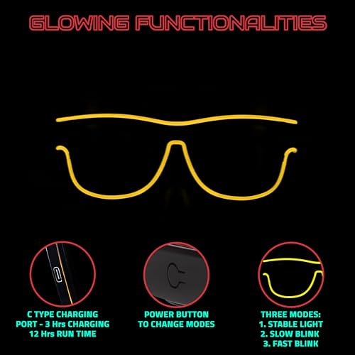 Image of Hookaba LED Jam Shade Party Glasses | Unisex Wireless Light-Up for DJ Night, Live Concerts, Halloween, Birthdays | Neon Specs for Boys, Girls, Kids | Dynamic Colors for Carnival & Clubbing