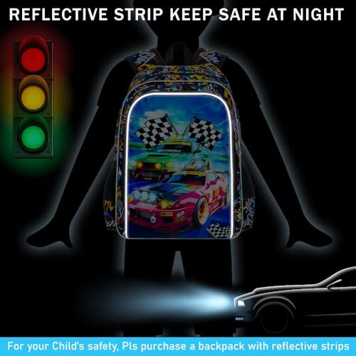 Image of AGSDON 3PCS Car Backpack for Boys, 16 inch Little Kids Preschool Bookbag, Elementary Backpacks and Lunch Box - Red