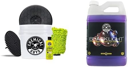 Chemical Guys CWS619BK Car Wash Detailing Bucket, Mitt & Accessories Bundle (6 Items) Featuring Black Light Foaming Car Wash Soap, 128 oz (1 Gallon) - Works on Cars, Trucks, SUVs, RVs & More