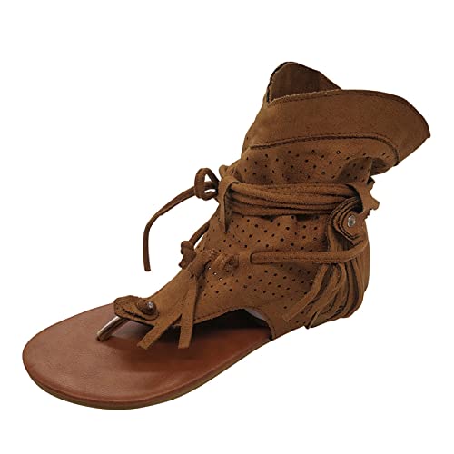 DAIFINEY Sandalias borlas retro zapatos de playa mujeres boho botas novela sandalias mujer zapatos de mujer invierno 40, marrón, 37 EU