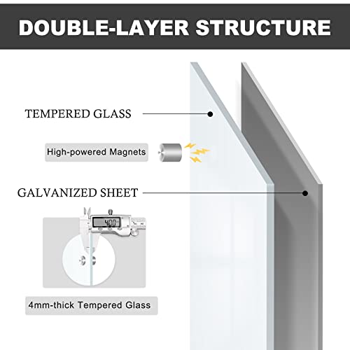 Queenlink Magnetic Glass Whiteboard, 36 X 24 Inches Glass Dry Erase White Board, Wall Mounted Frameless Glass Magnetic Bulletin Board With 1 Pen Tray, 3 Magnets, For Office School Home, Normal White #TOP1