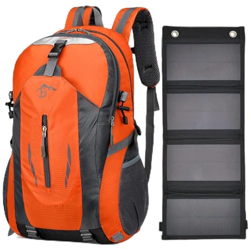Mochila con panel solar 20 W USB 5 V mochila senderismo 40 litros impermeable para excursionismo, ciclismo, moto, viaje, unisex adulto, naranja., normal