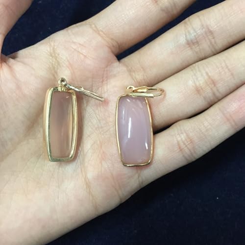 Boucles d'oreilles quartz rose argent 925 pendantes rectangle - 6