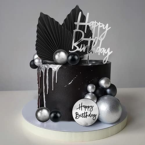 Man Cake Topper Black Silvery Ball Cake Topper Happy Birthday Boho Cake Topper Decorations For Silvery Boho Wedding Man Boy Birthday Party Baby Shower Supplies (Style 3) #TOP3