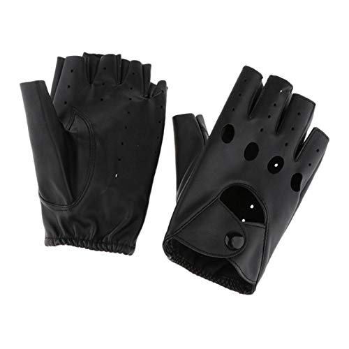 Fityle Moda Masculina Couro PU Estilo Punk Rock Meio Dedo Oco Out Luvas