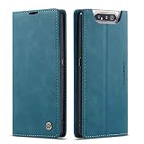 Ququcheng Coque Compatible avec Samsung Galaxy A80/A90,Etui en Cuir Flip Housse Portefeuille avec Magnetique Case Bumper Coque-Bleu