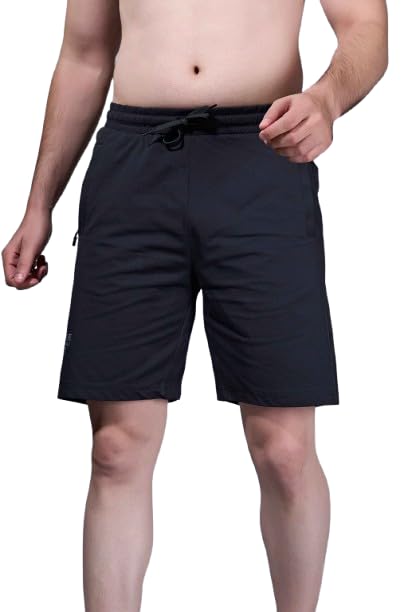 Image of Maxzone Men's Cotton Shorts | Elastic Drawstring Waist | Side Zip Pocket | Regular Fit | Casual Breathable Summer Shorts | Comfortable Lounge, Gym & Travel Shorts