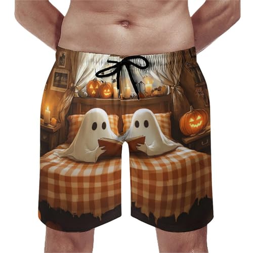 Ghost Reading Book Men's Swim Trunks Quick Dry Board Shorts Hawaiian Beach Shorts With Pocket