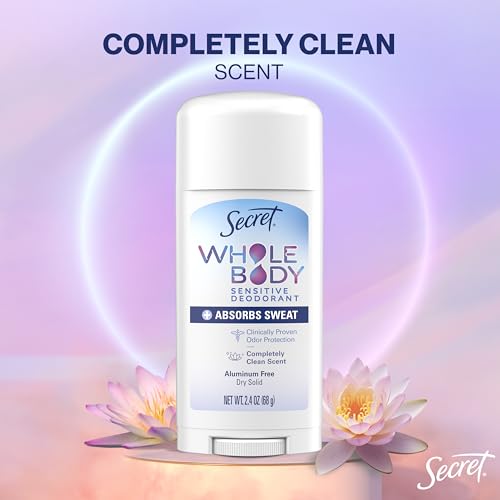 Secret Whole Body Deodorant Dry Feel Stick + Absorbs Sweat for Women, Naturally Derived Ingredients, Completely Clean Scent, Aluminum Free Deodorant Stick, 72 HR Odor Protection, 2.4 oz - image 7