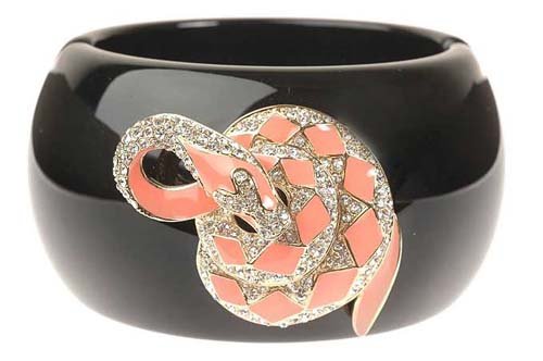 Gold Plated and Crystal and Onyx Bangle