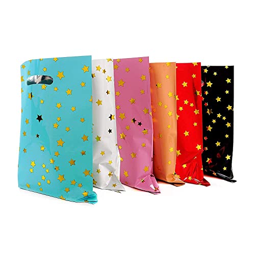 HABILE 48 pieces of thicker gift bags with handles, plastic party candy bags with sparkling stars,...