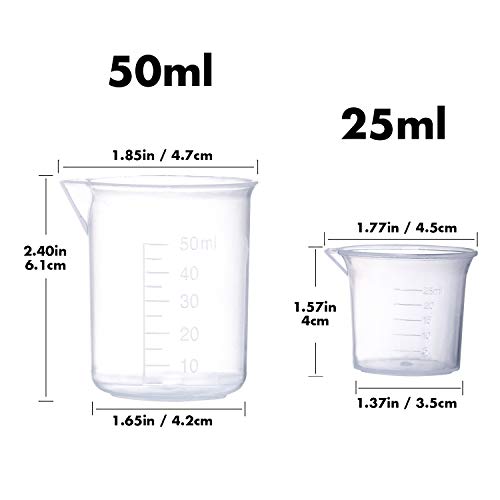 Plastic-Beaker-Set-5-Sizes-Low-Form-Measuring-Graduated-Griffin-Polypropylene-Beakers-in-500-ml-250-ml-100-ml-50-ml-25-ml-for-Laboratory-Science-Experiments-with-5-Plastic-Droppers-in-3-ml