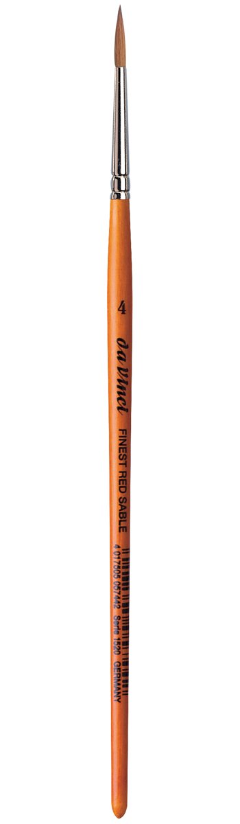 da Vinci Watercolor Series 1520 Paint Brush, Round Pure Red Sable with Short Brown Lacquered Handle, Size 4 (1520-04)