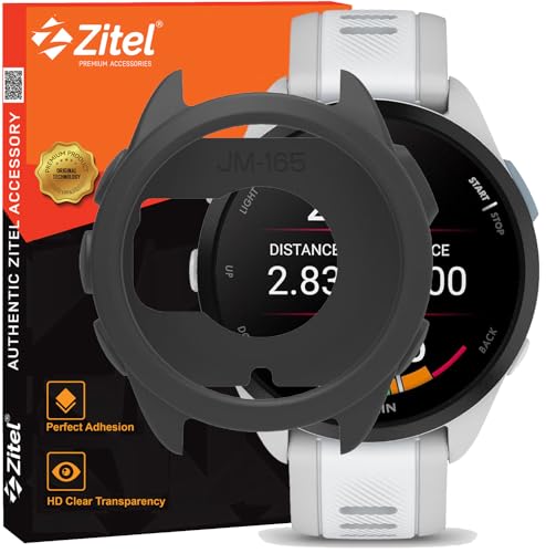 Zitel® Case Compatible with Garmin Forerunner 165/165 Music Smartwatch Bumper Cover Soft Shell (Without Screen Protector) - Black