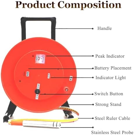 Water Depth Meter 10-400m, Stainless Steel Probe with Buzzer Alert, Groundwater Level Gauge & Voltmeter for Wells, Boreholes, Pipes - Durable Steel Tape, Accurate Measurements