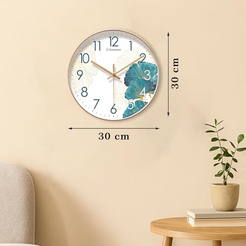Image of Auromin Wall Clock for Hall | Silent Wall Clock for Living Room Stylish | Modern Designer Fancy Unique Wall Watch for Bedroom, Office (White-Blue)