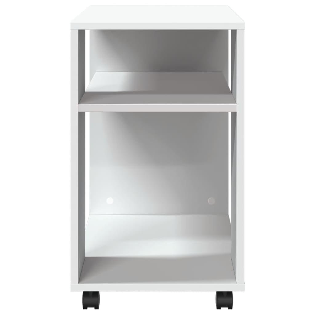 Stolik pomocniczy na kółkach, biały, 70 x 35 x 60 cm, materiał drewnopochodny, nowoczesny stolik nocny z półkami, stolik pomocniczy, praktyczny stolik końcowy, uniwersalny stół do salonu