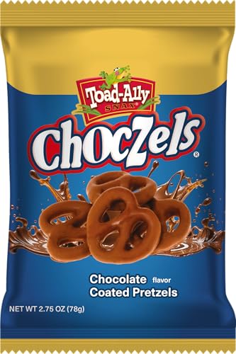 Choczels Milk Chocolate Coated Pretzels | Crunchy Pretzels Dipped in Creamy Chocolate Flavor Coating | Sweet and Salty Snack Treat | Grab and Go Candy - 2.75 oz x 1 ct - Peg Bag