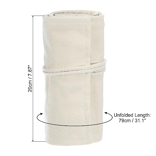 Image of PATIKIL Handmade 72 Slots Roll Up Pencil Case, Canvas Pencil Wrap Pouch Pen Holder Organizer for Artist Drawing Coloring Sketching, White